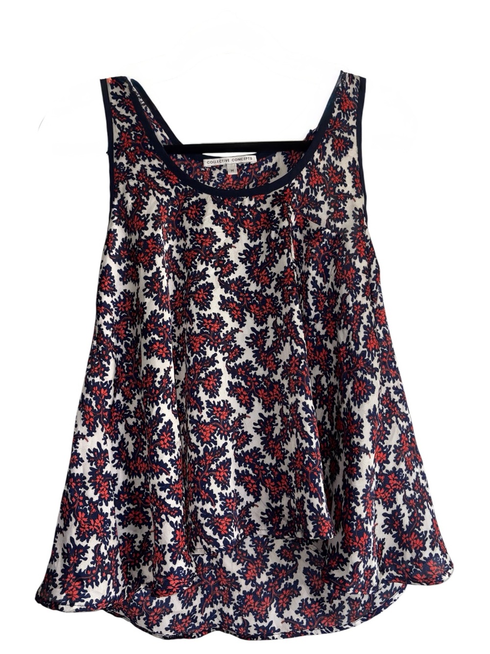 Collective Concepts Red and Navy Floral Scoop Neck Camisole